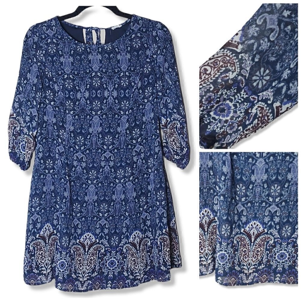 BLUE Bell Boho Paisley Print Mini Dress Size XS